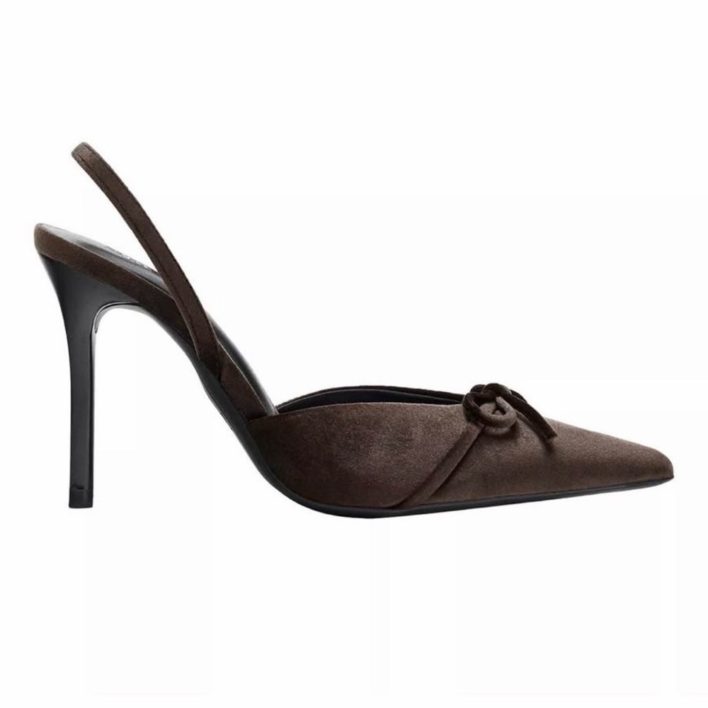 Zara Brown Pointed-Toe Slingback Heels with Knot Accent